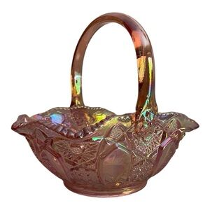 Iridescent Carnival Glass Basket
